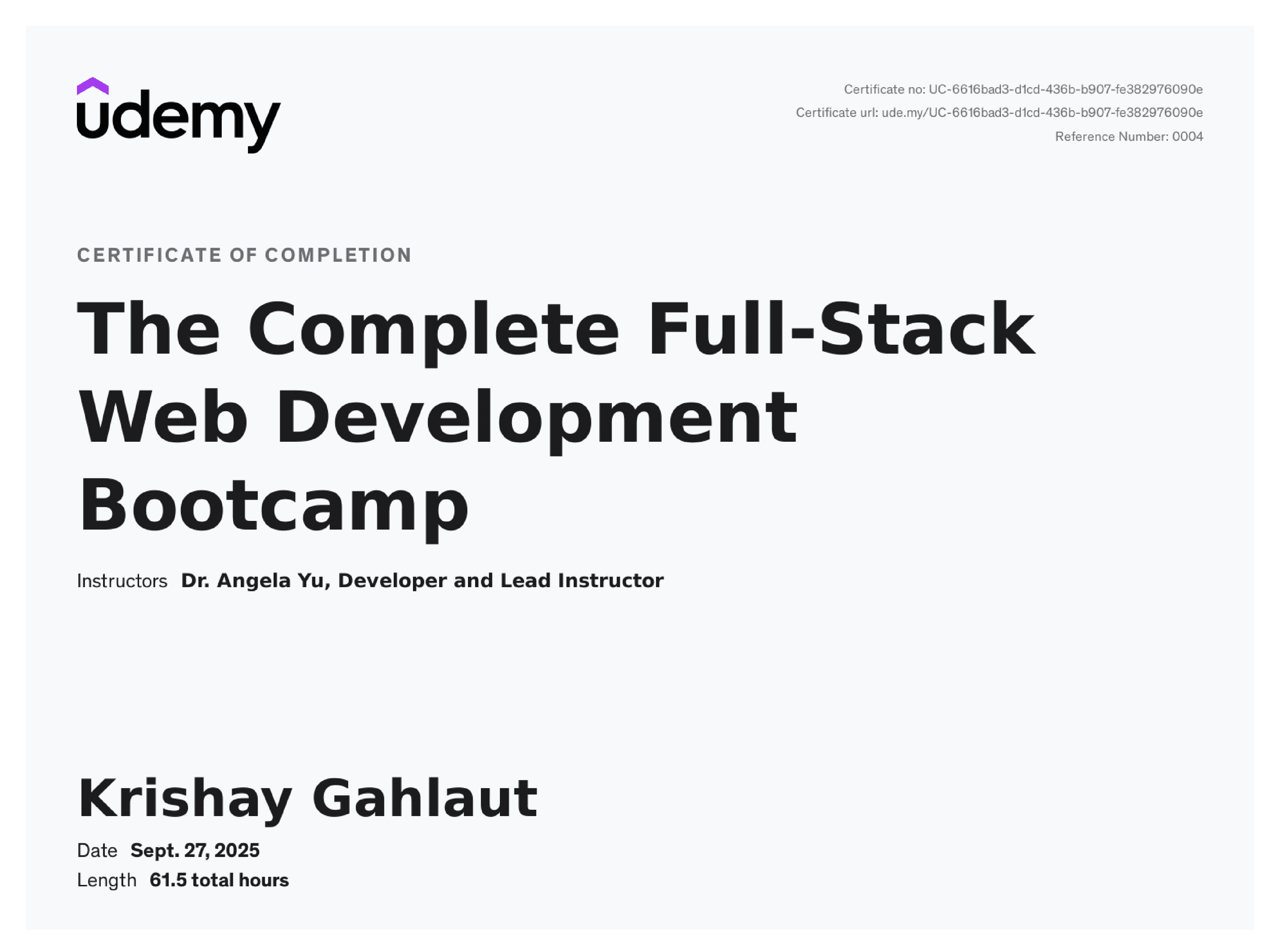 Full-Stack Web Development Bootcamp – Udemy